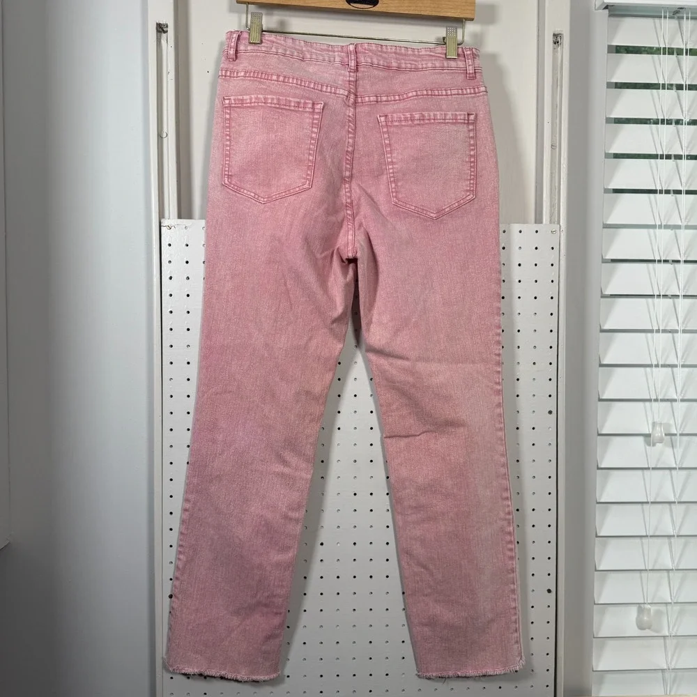 LOGO by Lori Goldstein Faded‎ Straight Jeans Women's Pink Denim Frayed - 12